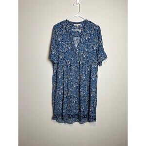 Gerard Darel Dress Womens 1 Blue Floral V Neck Short Sleeve Boho Trapeze Swing